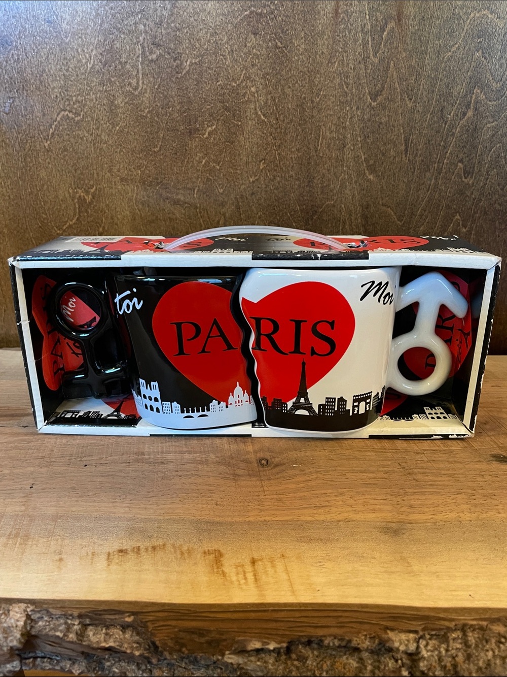 Paris Red Heart Couples Mugs - Black & White Set